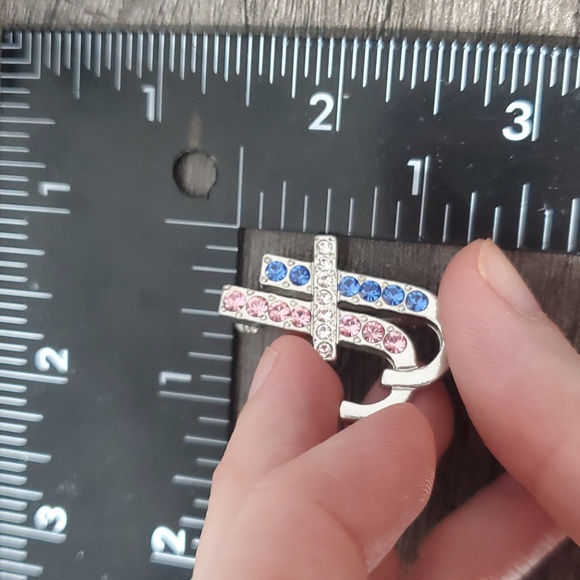 Jack And Jill Crystal Accent Pink & Blue Initial Pin - Women Jewelry B556 - Picture 4 of 4